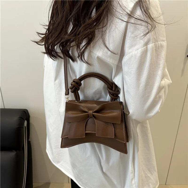 PU Solid Color Bow Casual Tote Large Capacity Commuting 2025 High Quality Women's Bags Winter New Versatile Crossbody Bags