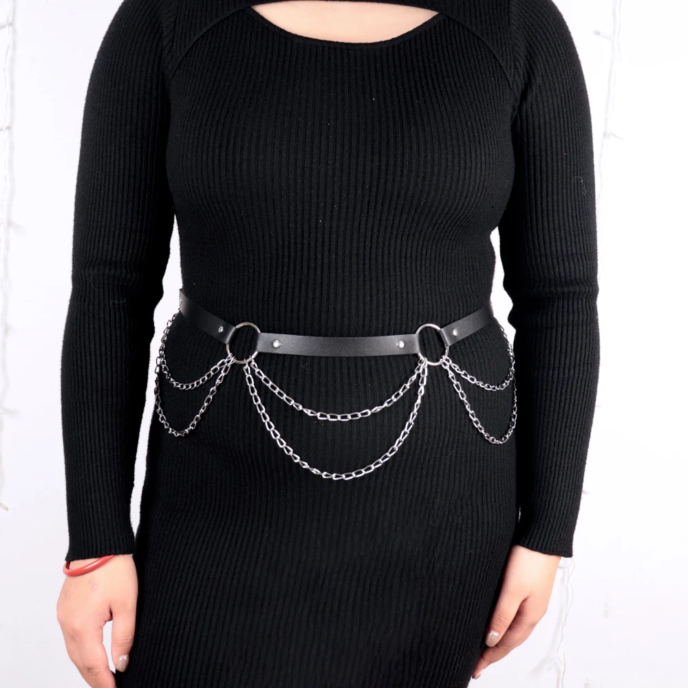 سلسلة خصر معدنية من الجلد القوطي، سلاسل حزام بطن عصرية للجسم، إكسسوارات مجوهرات الهذيان لكل النساء والفتيات