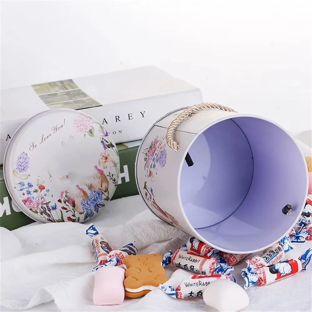 Cartoon Rabbit Printed Tinplate Candy Chocolate Boxes Metal Empty Biscuit Packaging Iron Can Happy Easter Round
