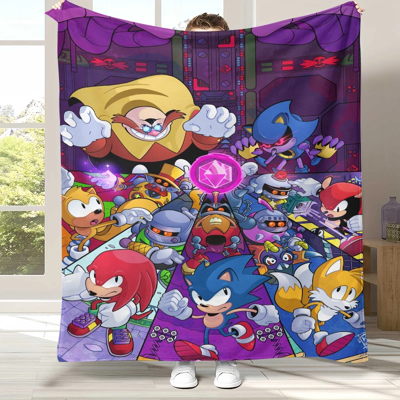 Retro S-Sonic Cartoon Game Flannel Blanket,Ultra Soft Warm Plush Throw for Home Bedroom Bed Sofa Cover Camping Picnic gift