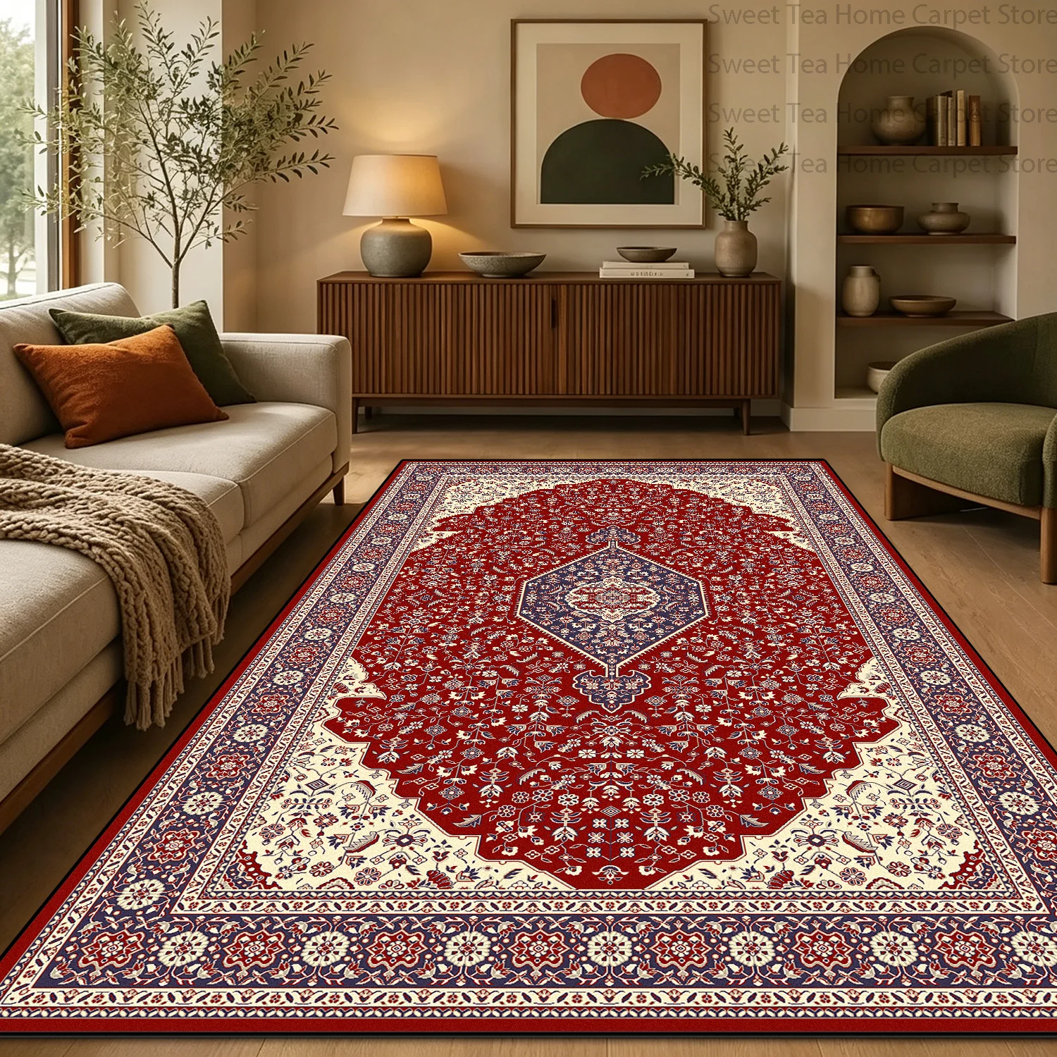 Classic Persian Retro Living Room Sofa Carpet Large Size Antiskid Washable Bedroom Bedside Mat Soft Plush Easy Clean Study Rug