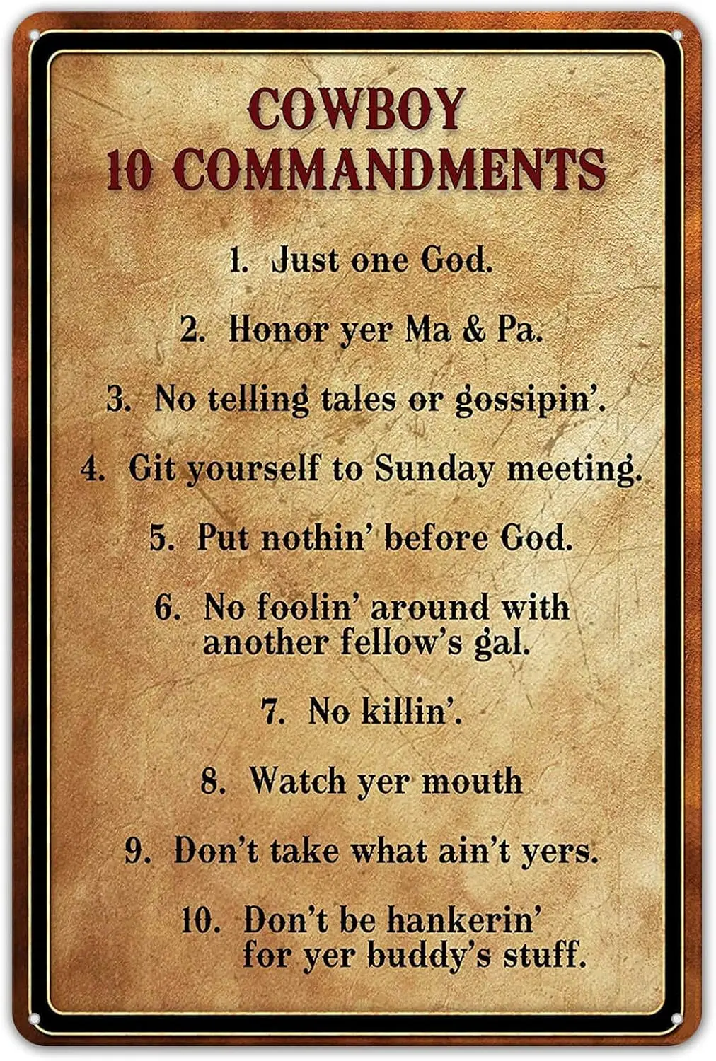 1p,Agedsign Metal Signs Vintage Retro Gym Wall Decor Home Indoor Tin Sign Cowboy 10 Commandments Basement ches