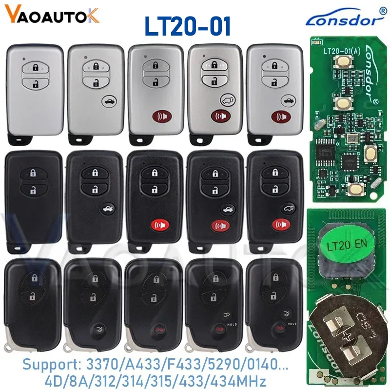 Lonsdor LT20-01 Remote Car Key Fob for Toyota Corolla Camry Prado RAV4 for Lexus ES IS LS 4D 8A Chip  A433 F433 Universal Smart