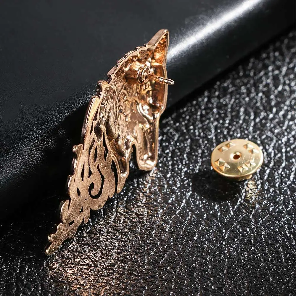 Lovely Retro Gift Metal Stick Shirt Accessory Suit Accessory Black Lapel Pin Wolf Head Badge Brooch