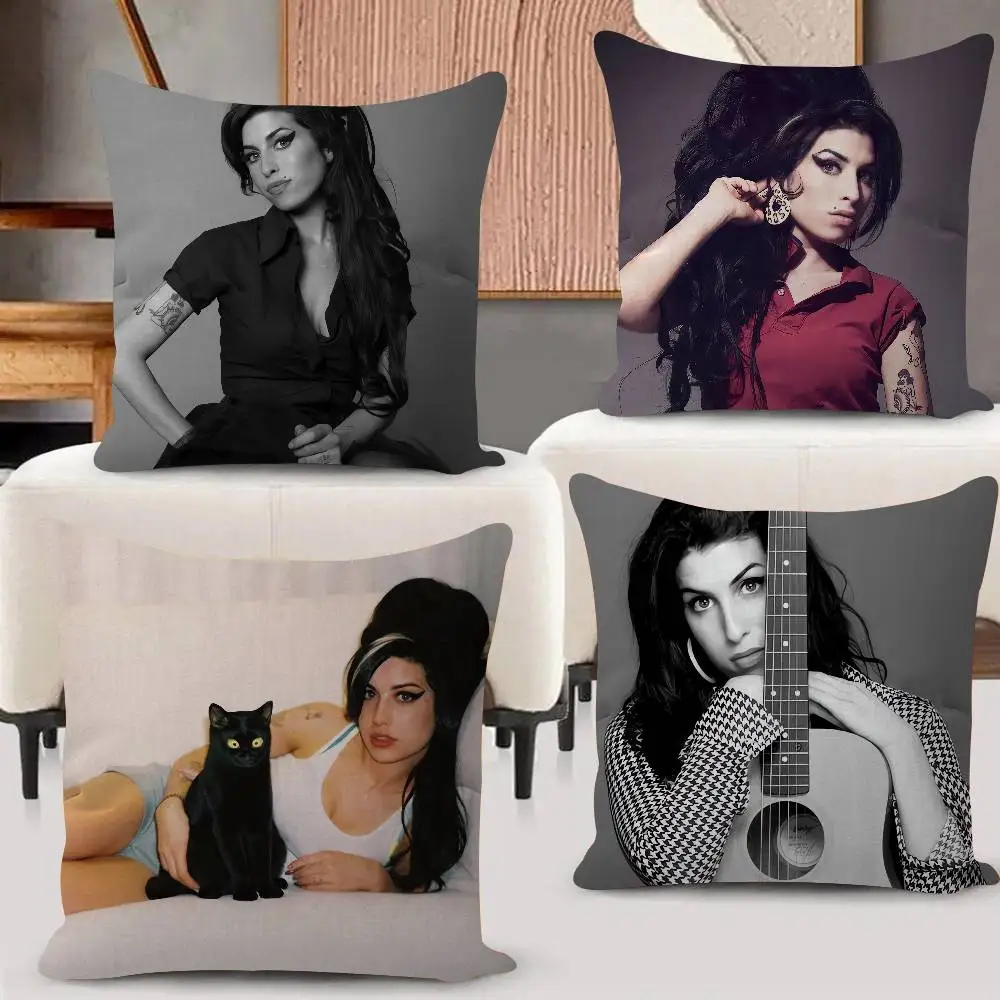 Singer A-Amy W-Winehouse Pillow Case Plush Fabric Soft Double Sided Print Sofa Cushion Cover Throw Pillow Covers