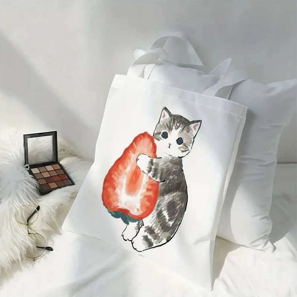 1pc Cute Cats Luggage Bags Harajuku Cartoon Vintage Shopping Canvas Bag Funny Women\'s Shoulder Bags Kawaii Gifts for Children