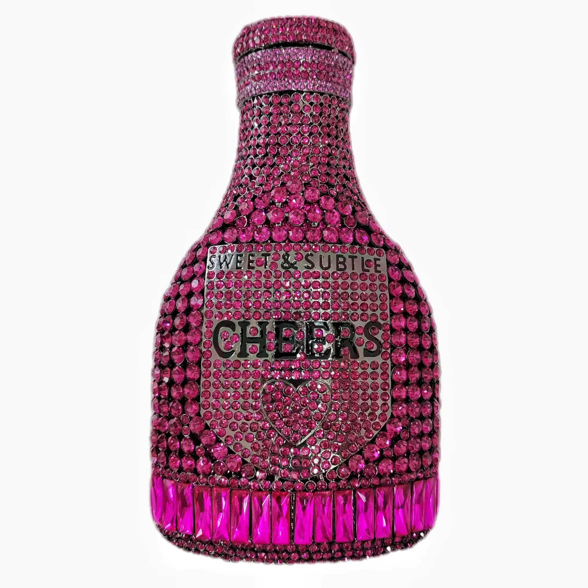 

Fuchsia/Gold CHEERS Women Rhinestones Purse Bottle Evening Bags Diamond Hard Metal Clutches Wedding Party Minaudiere Purses And