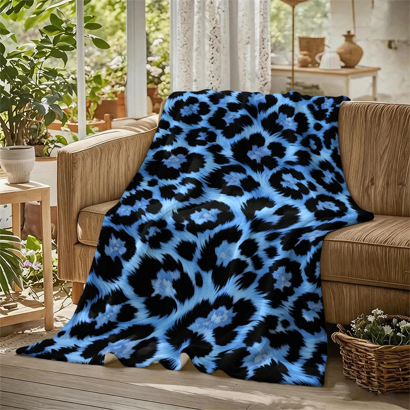 Blue Leopard Spots Flannel Blanket Soft Warm Christmas Halloween Blanket for Lightweight Cozy Room Home Decor Gifts