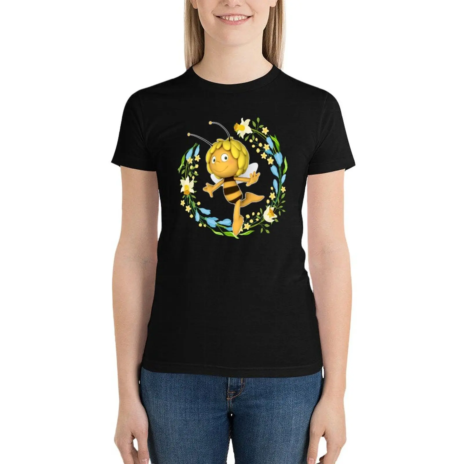 Maya The Bee with flowers T-Shirt Short sleeve tee kawaii clothes t shirt dress Women