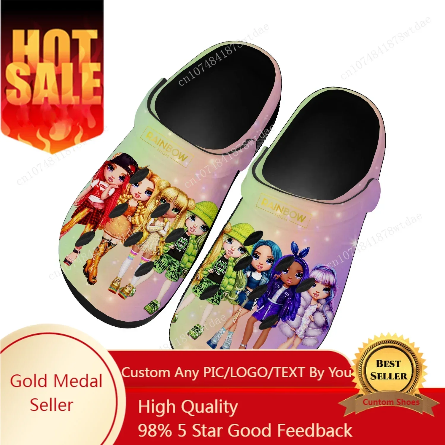 

Rainbow High Girls Home Clogs Mens Womens Teenager Custom Made Water Shoes Comics Manga Garden Beach Hole Slippers Sandals