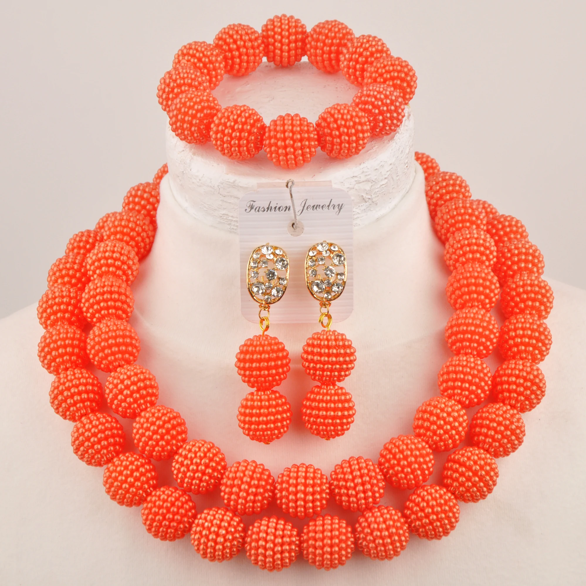 

Nigerian necklace imitation pearl jewelry wedding traditional Orange jewelry set