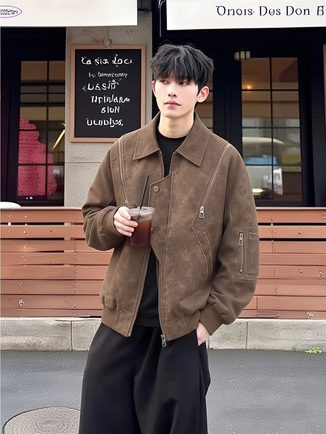 

Мужская куртка Cleanfit из искусственной кожи, весенняя, с деконструированным воротником, в бейсбольном стиле, матовая отделка, цвет кофе