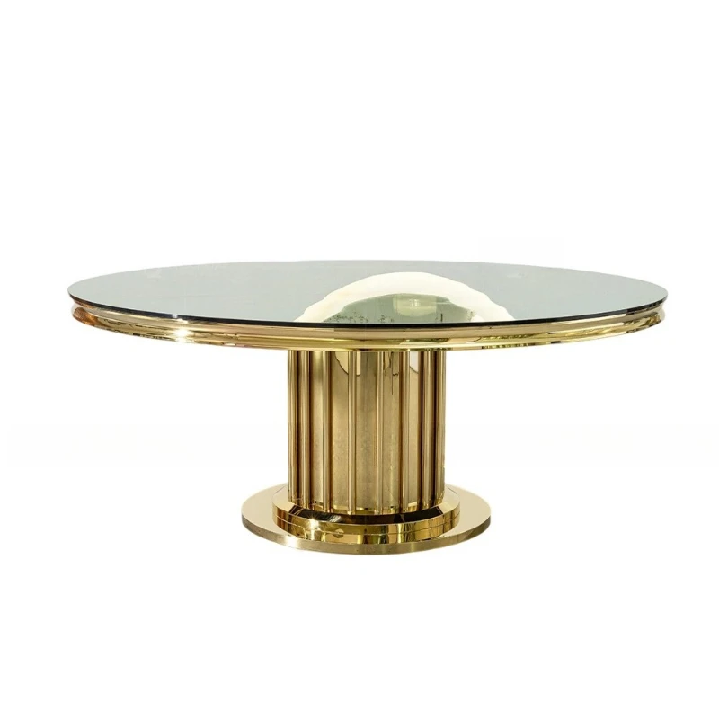 

Middle East light luxury glass round table luxury home furniture stainless steel round dining table