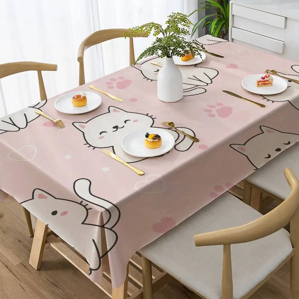 漫画の動物柄の夏用長方形テーブルクロス-芝生のパーティー、バーベキュー、屋外での食事に最適な通気性のある素材