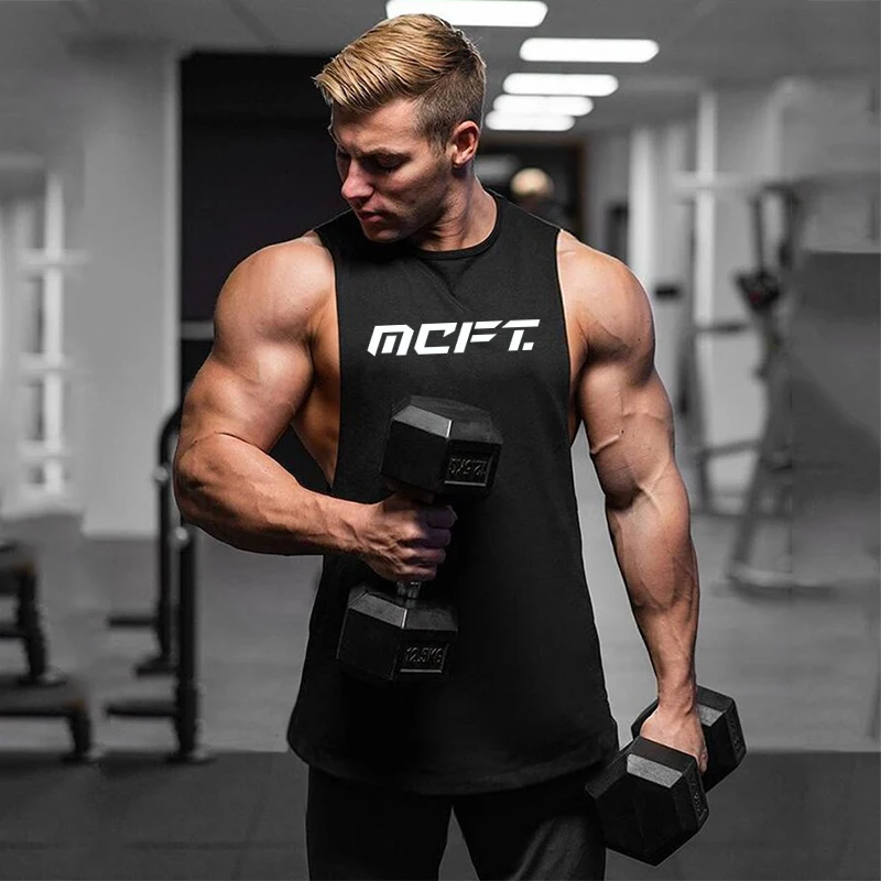 

Men's Letter Print Cotton Sports Sleeveless T-shirts Comfortable Sweat-absorbent Fitness Running Tank Top