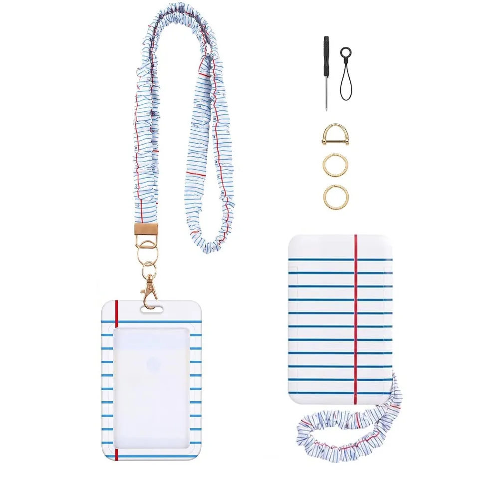 1 Set Safety Breakaway Buckle ID Badge Lanyard Adjustable Elastic Material Stretchy Scrunchie Style Retractable Lanyard Set