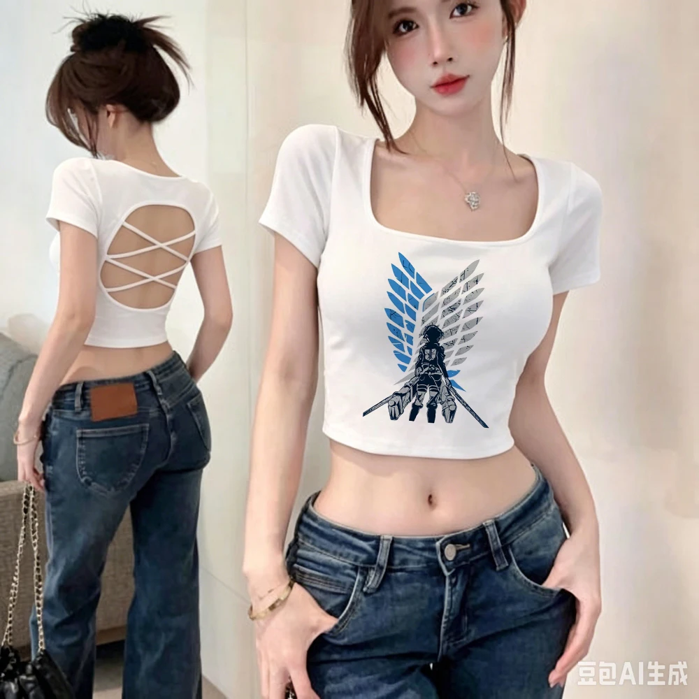 Attack on Titan cropped top ladies gyaru 2000s party top tees vintage meme cheap
