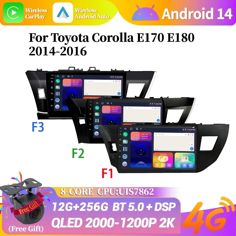 

For Toyota Corolla E170 E180 2014-2016 Stereo Wireless Bluetooth Carplay Screen Android 14 Car Radio Multimedia Navigation