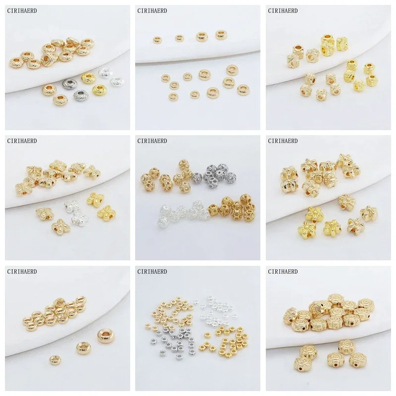 10 Uds. De cuentas cilíndricas para pulsera, cuentas espaciadoras redondas de latón chapado en oro de 14K con agujero grande, suministros para fabricación de joyas, cuentas para collares Diy