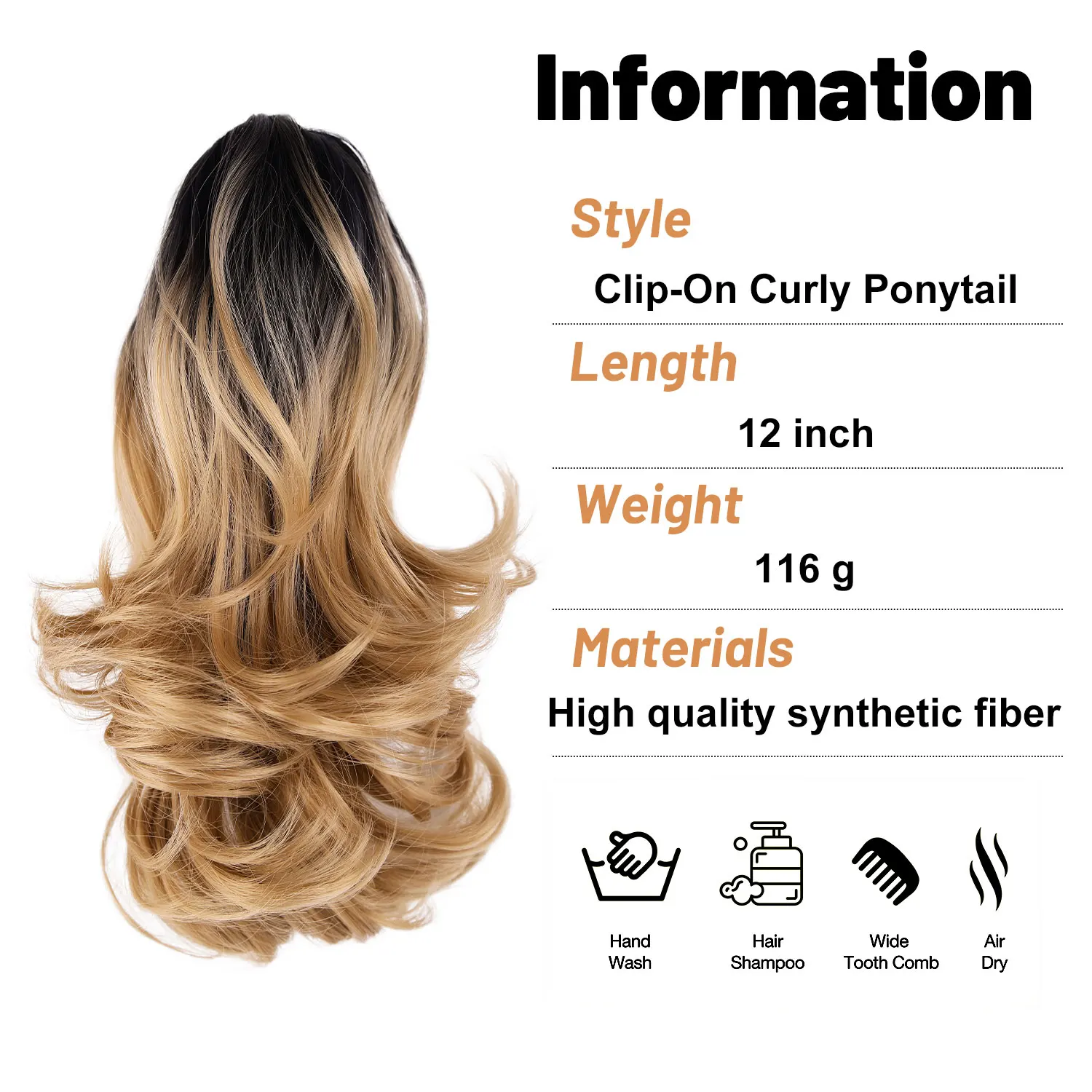Synthetic claw ponytail hair extensions 12inch wavy curly ponytail hair for women ladies daily party holiday