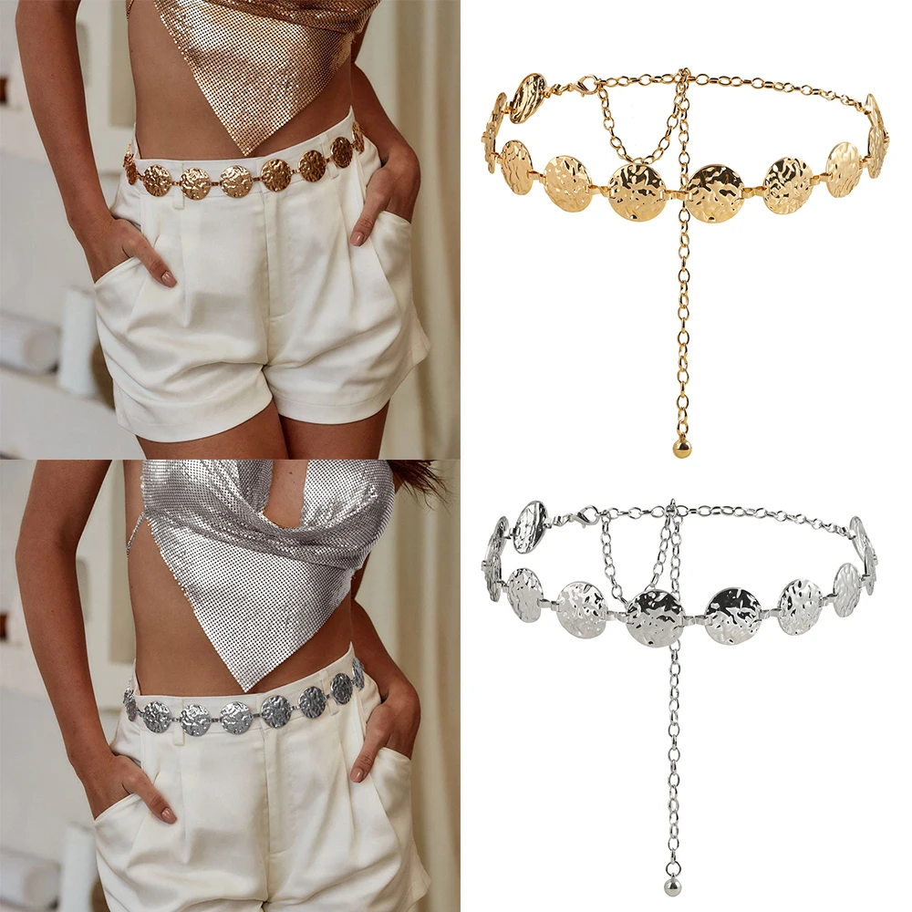 

Adjustable Buckle Long Waist Belt Gold Round Irregular Body Chain Women Pants Shirts Dresses Waistband Elegant Punk Belts Strap