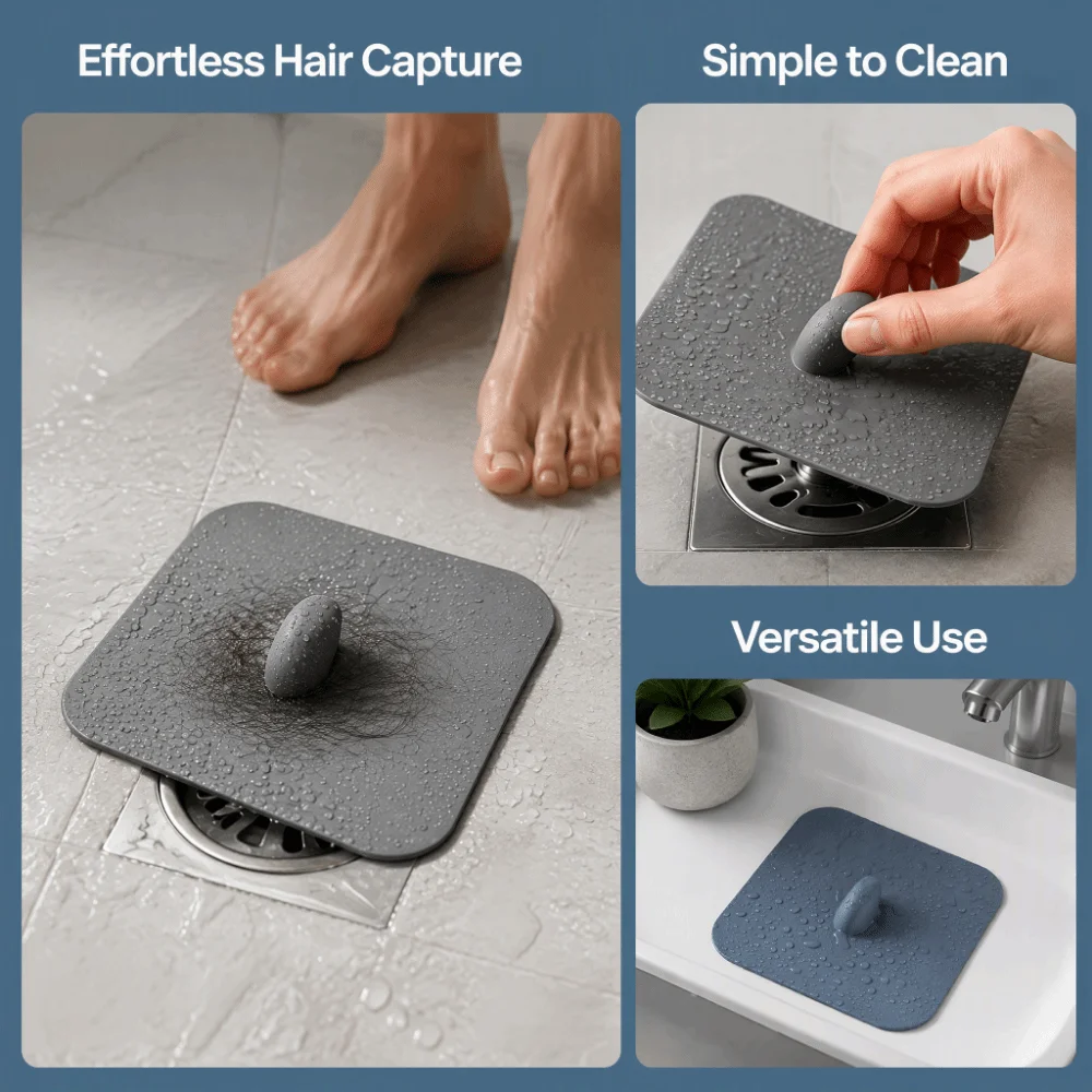 Anti Odor Pad Reusable Drain Cover Easy-Grip Handle TPR Hair Catcher Easy to Clean Easy to Install Drain Seal Mat Laundry