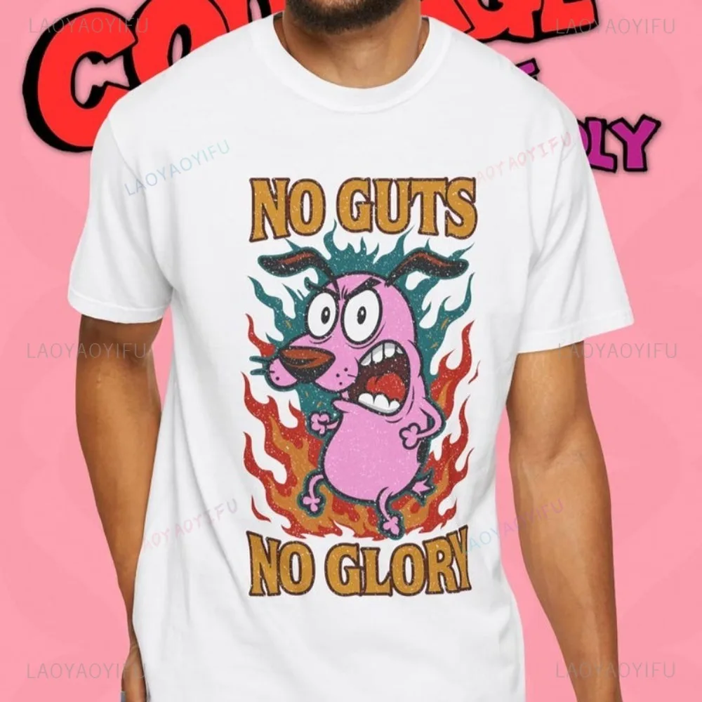 لا الشجاعة ولا المجد الشجاعة الجبناء الكلب الرجعية الكرتون تي شيرت Harajuku عادية فضفاض محب المرأة الشارع الشهير لينة رجل التي شيرت