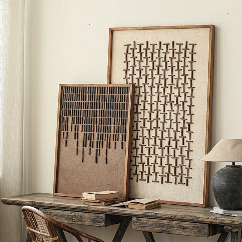 

Decorative painting living room background wall hanging paintings, retro high-end homestay wall, solid wood desktop murals