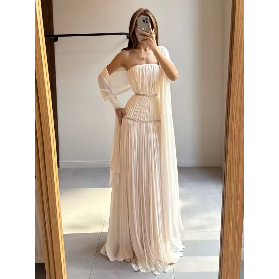 Customized Elegant Chiffon prom Dress A-Line Multilayer Pleats Vestido de Noche Formal Occasion Evening Dresses 2026