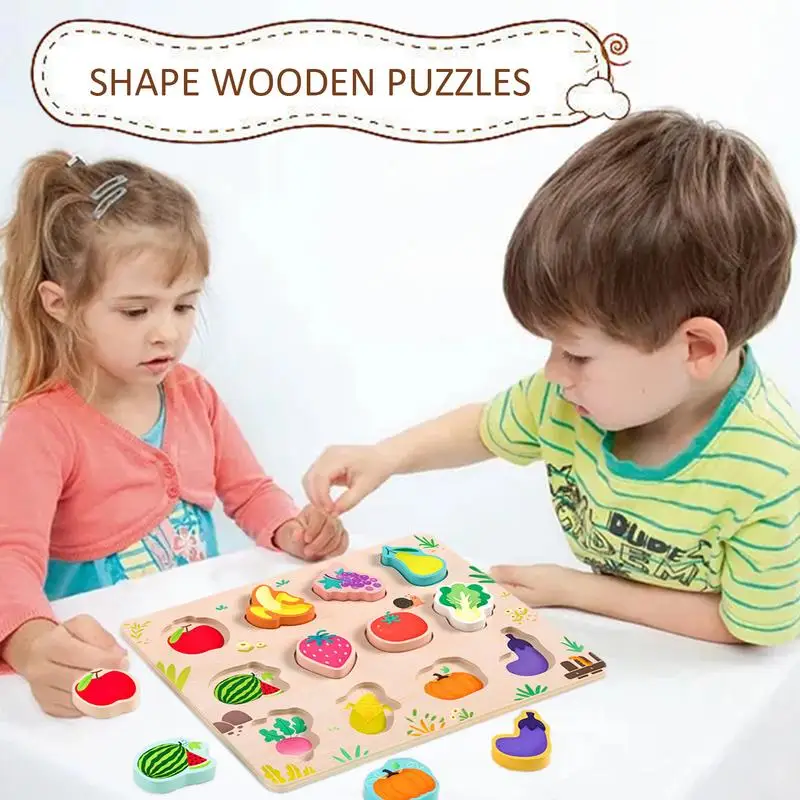 ปริศนารูปร่างไม้การขนส่งสัตว์ผลไม้สีและรูปร่าง Sorter Peg ปริศนา Montessori Shape Sorter ของเล่นไม้รูปร่าง