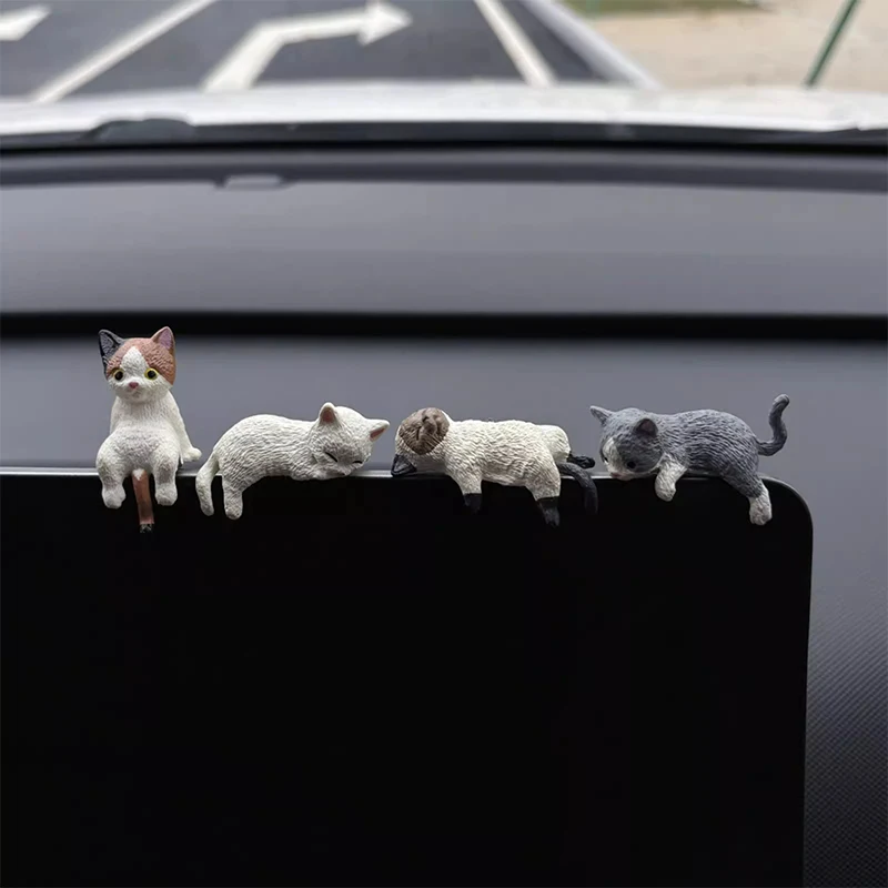 5Pcs/Set Cute Car Decoration Sleeping Cat Doll Creative Auto Ornaments Toys Cat Micro Landscape Model Cute Car Accessories Gifts