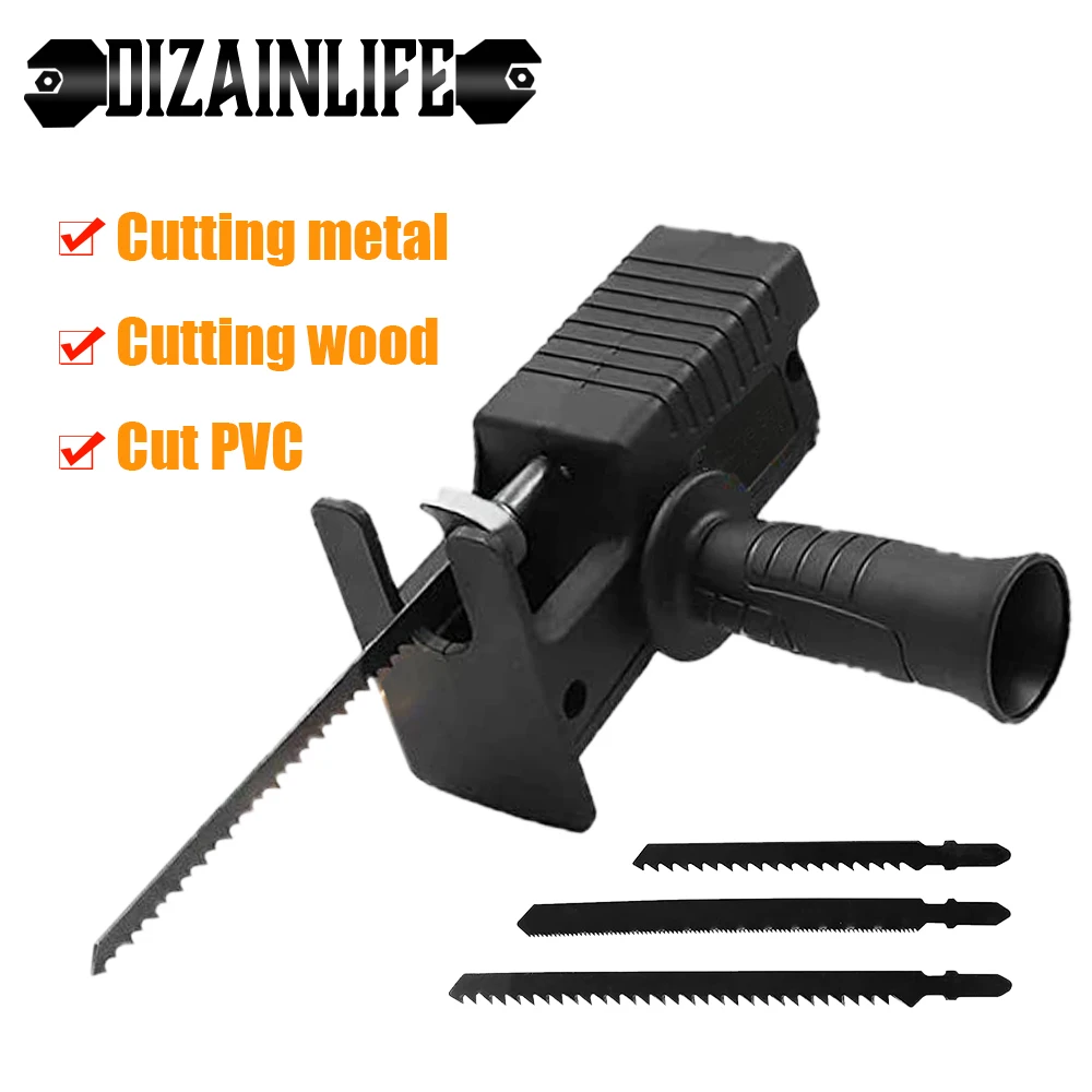 Portable Reciprocating Electric Saw Adapter Cordless Electric Drill Modified Tool Attachment with Saw Blades for Wood Metal Cut