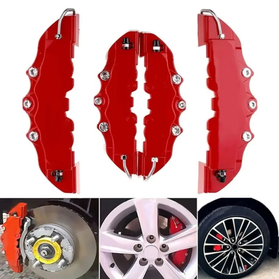 2 peças 3d vermelho carro auto pinça de freio a disco capa kit de acessórios para rodas dianteiras e traseiras