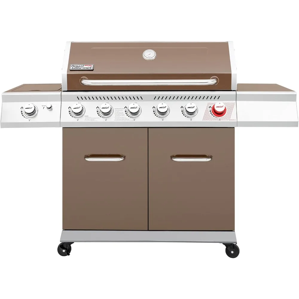 

6-Burner Propane Gas Grill with Sear and Side Burners, 74,000 BTUs, Outdoor BBQ Grill by Royal Gourmet GA6402C