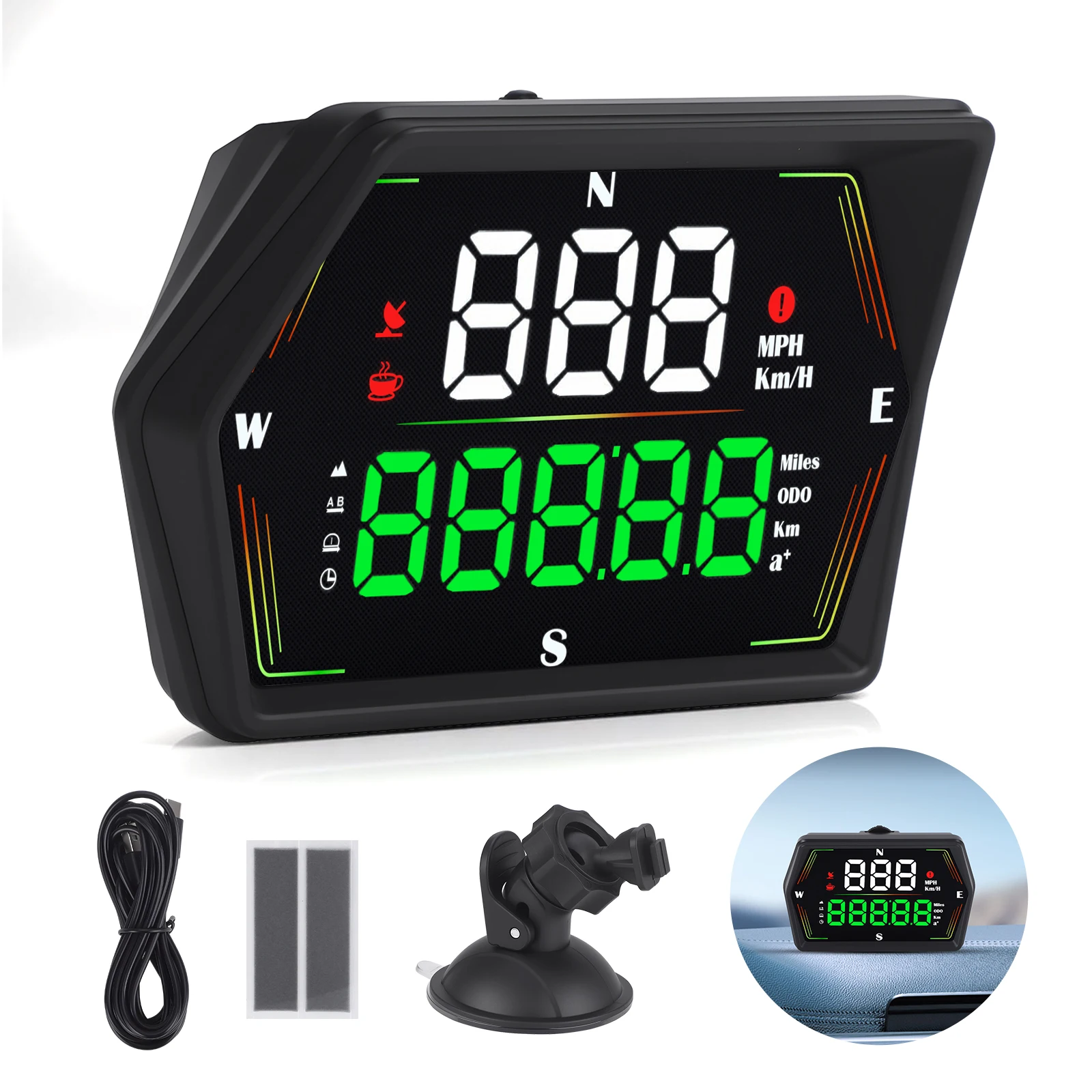 Car MPH KMH Speed Large Font Head-Up Display Digital Speedometer HUD G21 GPS Overspeed Alarm For All Cars Electronic Accessories