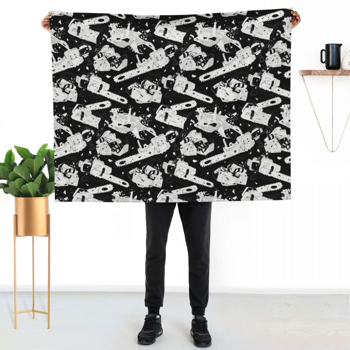 Black Take It Down! Chainsaw Pattern Throw Blanket Kid'S Sofas Soft For Baby Blankets