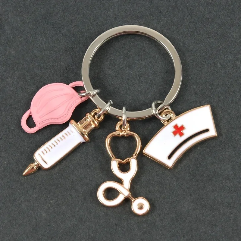 New Doctor Keychain Medical Tool Keyring Injection Syringe Stethoscope Nurse Cap Key Chain