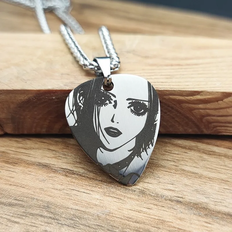 Anime NANA ナナ Cospaly Oosaki Nana Guitar Pick Necklace Unisex Alloy Chain Hip-hop Punk Two-sided Pendants Jewelry Accessories