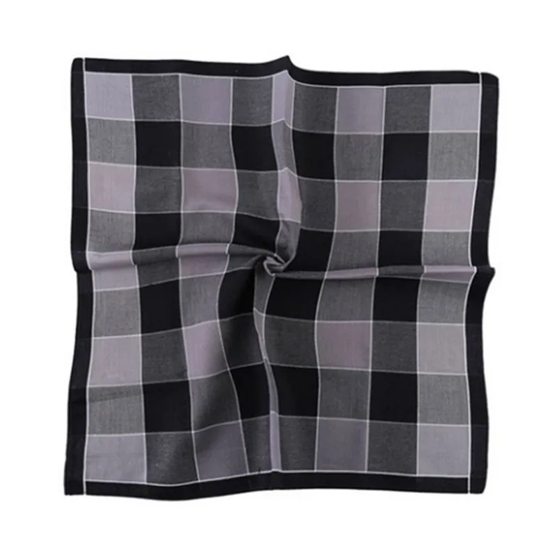 3Pcs 43x43cm 100% Cotton Black Gray British Style Striped Checkered Men Pocket Wedding Party Business Handkerchiefs