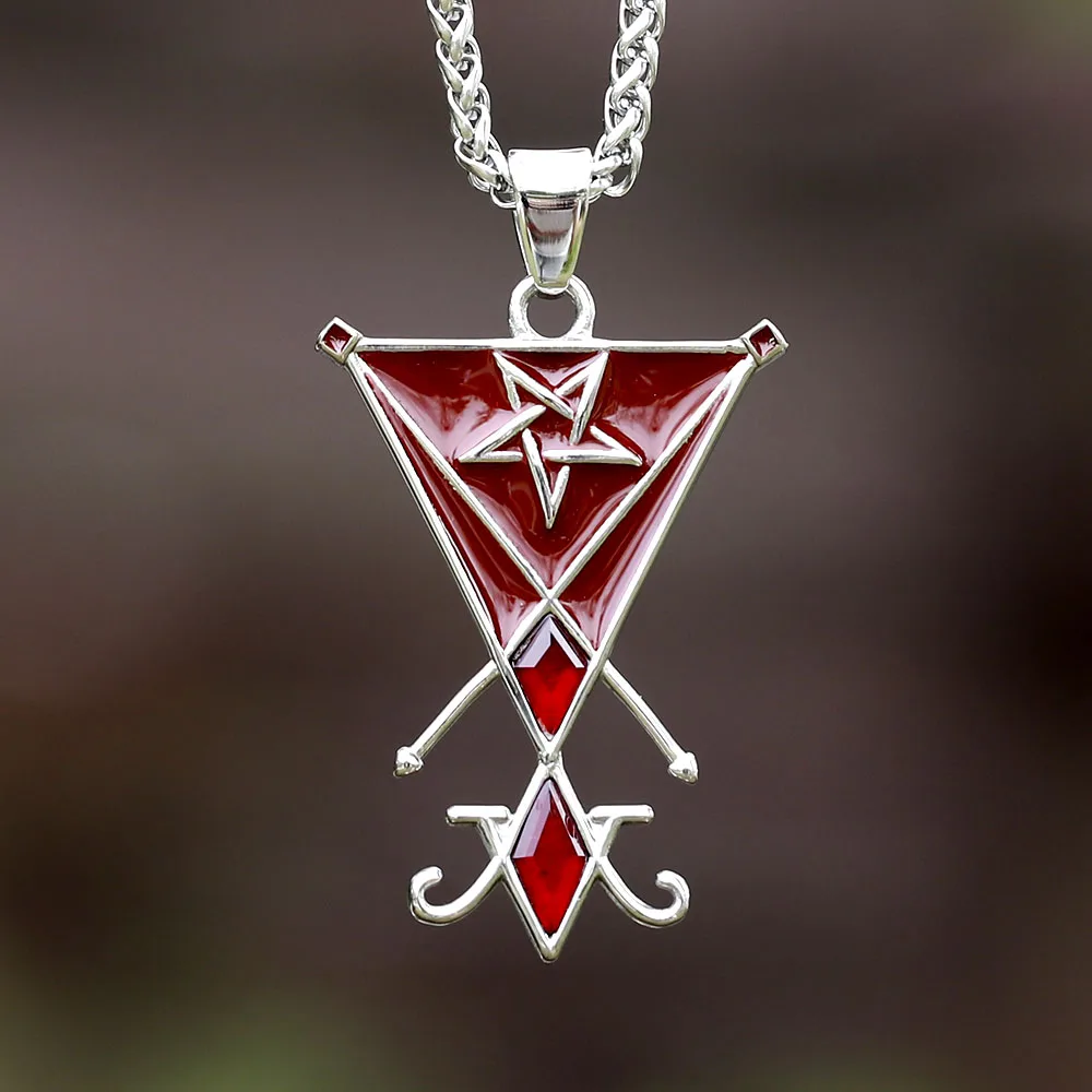 New Special Design Stainless Steel Satan Pendant Religious Necklace With Red Zircon For Men Vintage Jewelry free shipping