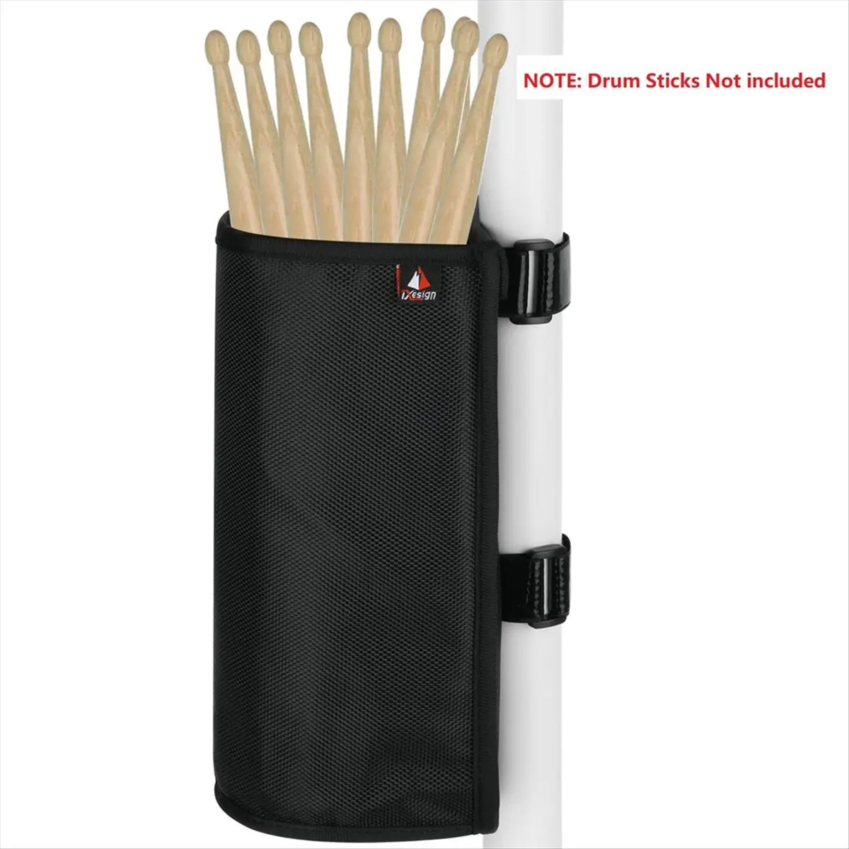 T35C  Drumstick Holder Drum Sticks Bag for Drumsticks Brushes Mallets Up to 10 Pairs Two Straps Attach to Drum Kit Black