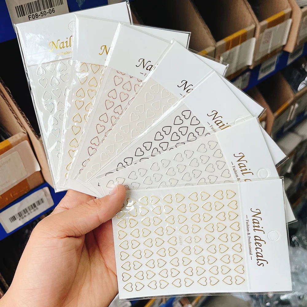 1pc 3d ouro prata oco amor coração etiqueta do prego branco preto laser coração auto-adesivo decalques manicure decoração ponta sliders