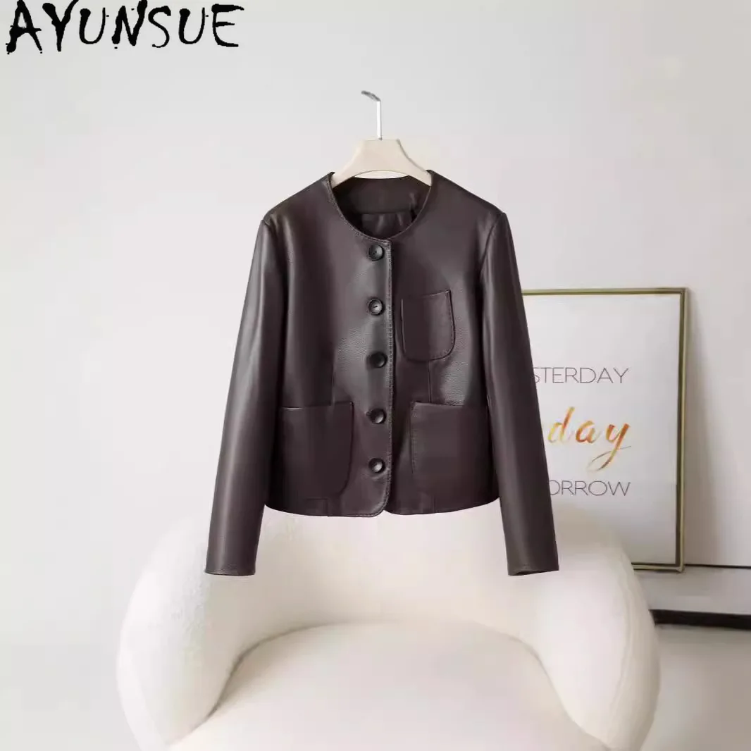 AYUNSUE 여성을위한 하이 엔드 정품 가죽 자켓 2025 진짜 염소 가죽 여성 자켓 봄 가을 옷 o-넥 Jaqueta Couro