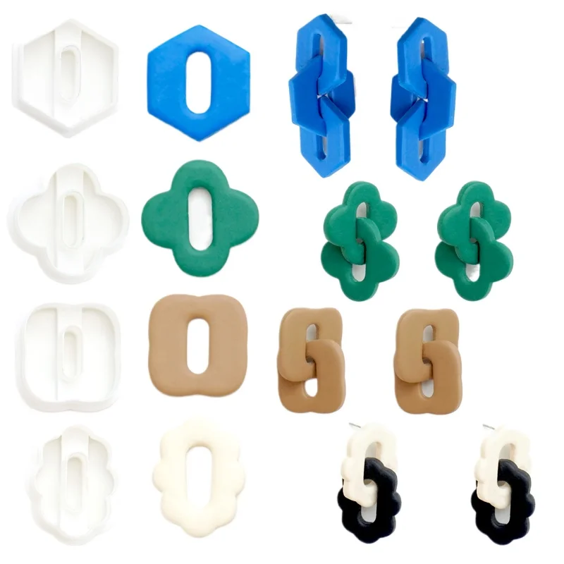 INS Yumuşak Çömlekçilik Küpe Kesme Kalıp Üç Boyutlu Geometrik Çift Halka Diy Kolye Takı Polimer Kil Kesici Kil Aracı