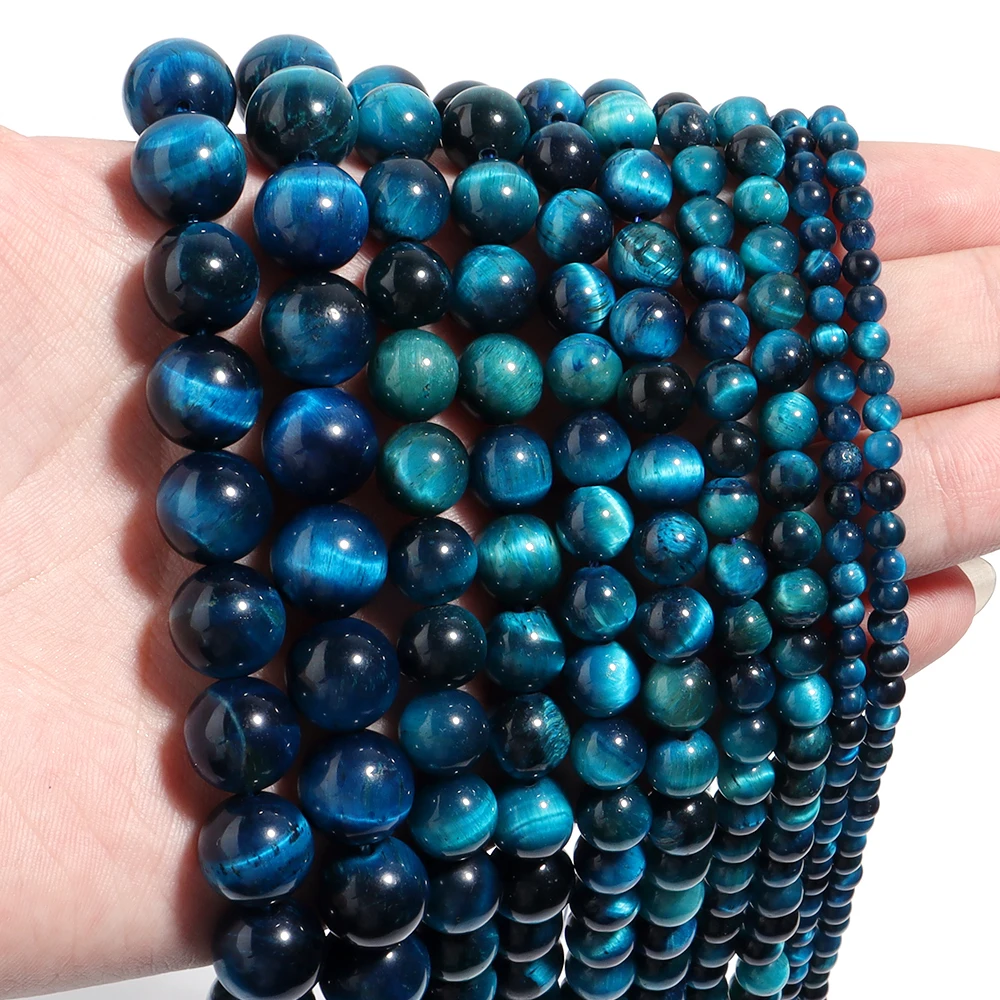4/6/8/10/12mm Naturstein Blaue Tigerauge-Perlen Runde lose Edelsteinperlen für die Schmuckherstellung DIY Armband Halskette Zubehör