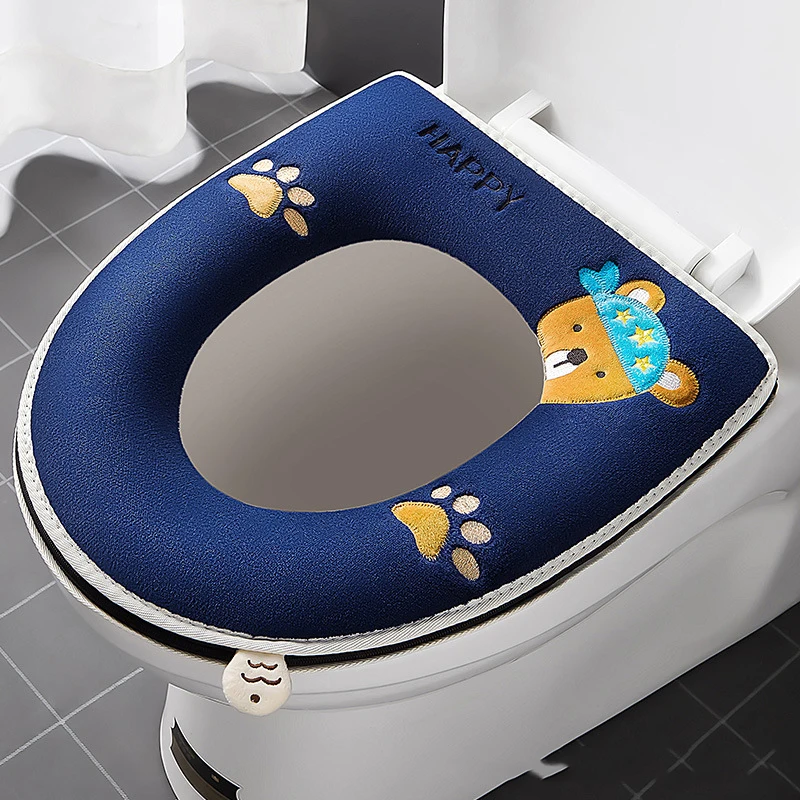 Universal Toilet Seat Cover Winter Warm Soft WC Mat Bathroom Washable Removable Zipper With Flip LidHandle Waterproof Household