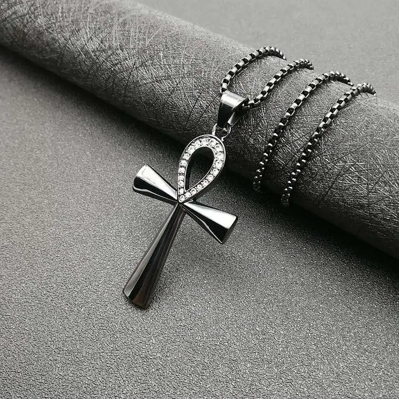 Stainless Steel Titanium Egyptian Ankh Key Vintage Hip Hop Pendant Collar Chains Necklace for Men Women Boy Friend Jewel