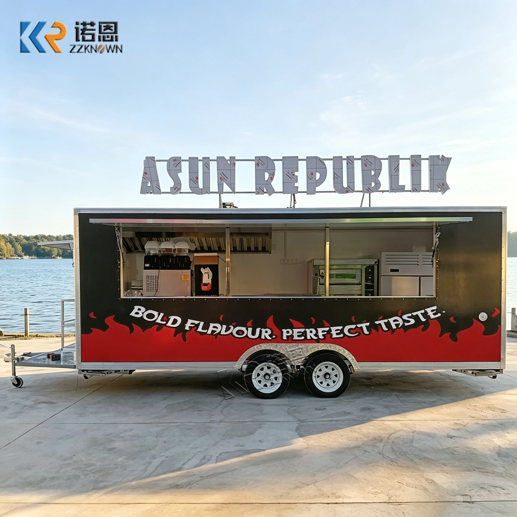 

Commercial Fiberglass Food Cart Trailer Tandem Axle Fast Food Serving Window Catering Truck Trailer for Business