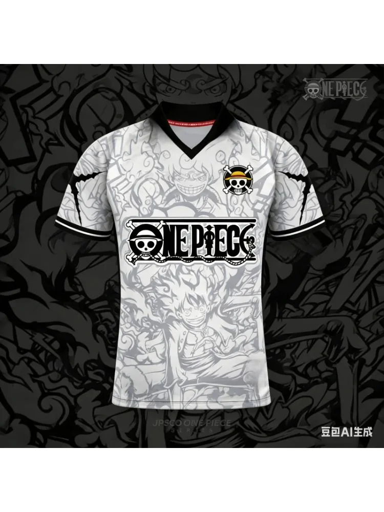 2026 One Piece Luffy Anime T-Shirt im Vintage-Baseball-Jersey-Stil für Herren und Damen, 3D-Volldruck, Y2k Streetwear, Harajuku Grafik-T-Shirt