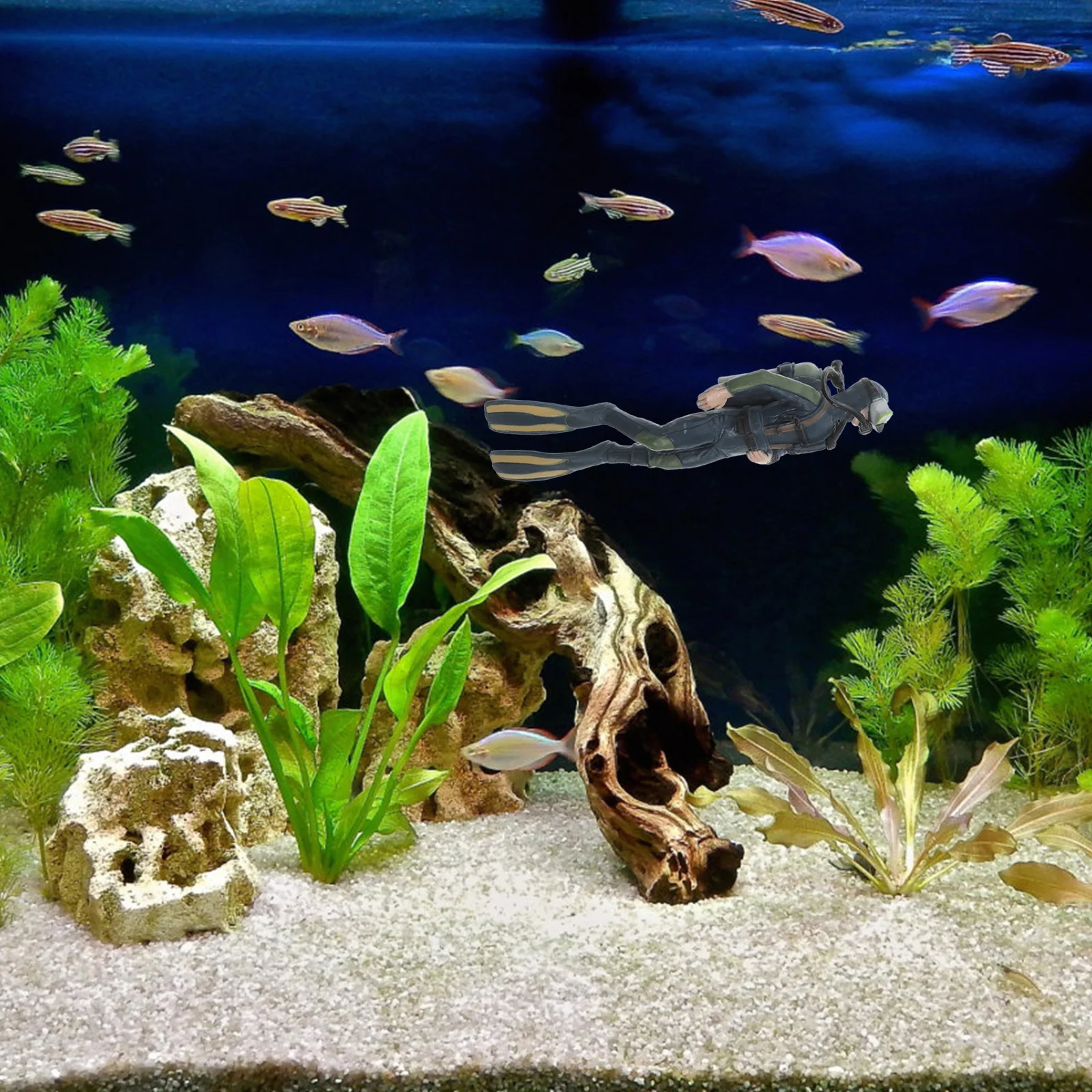 

Dark Blue Floating Scuba Diver Ornament for Fish Tank Aquarium Creative Lifelike Design Small Decorative Resin Diver